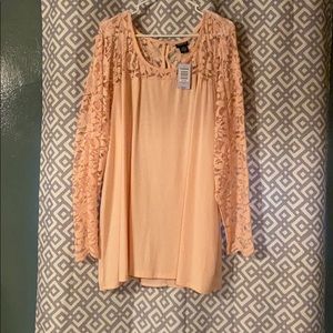 Pink Half Lace Long Sleeve Blouse